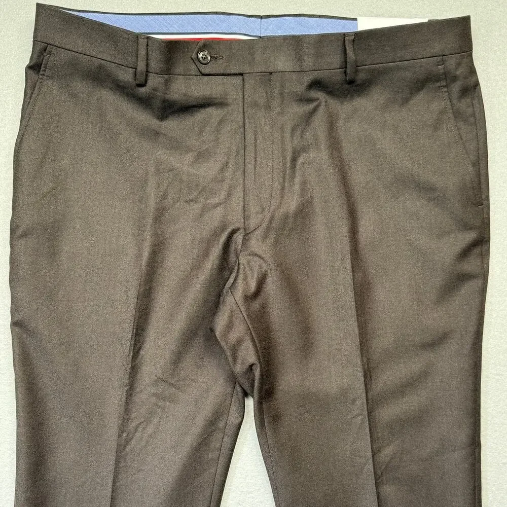 Tommy Hilfiger Men's Modern-Fit Stretch 100% Wool Suit Pants Brown 38x32 $190